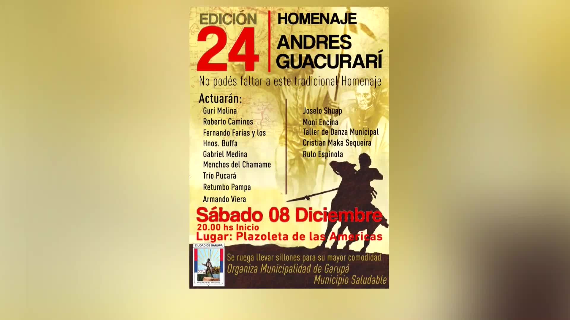 Garupá: mañana sábado festival en homenaje a Andrés Guacurarí